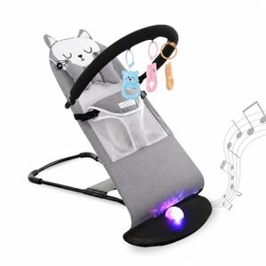 Baby Bouncer Seat, Foldable Baby Rocker, Mesh Fabric, Cat Headrest