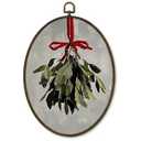 Christmas Winter Mistletoe Hanging Wall Art Decor Framed, Christmas Red Bow Greenery Oval Wall Decor Decorations, Vintage Winter Xmas Mistletoe Canvas Prints Art for Living Room Bathroom, 8.7x11.3