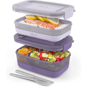 Ello 2-Pack Bento Box Lunch Stack Plastic Food Storage Container | Leak-Proof Locking Plastic Lids | Silicone Base | BPA-Free | Freezer Microwave and Dishwasher Safe | Wisteria