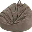 Nobildonna 3 ft Bean Bag Chair Cover (No Filler) 35"×43" Large Stuffed Animal Storage Bean Bag Washable Big Beanbag Chair Cover Premium Corduroy Bean Bag Cover for Adults, Kids, Light Brown 300L