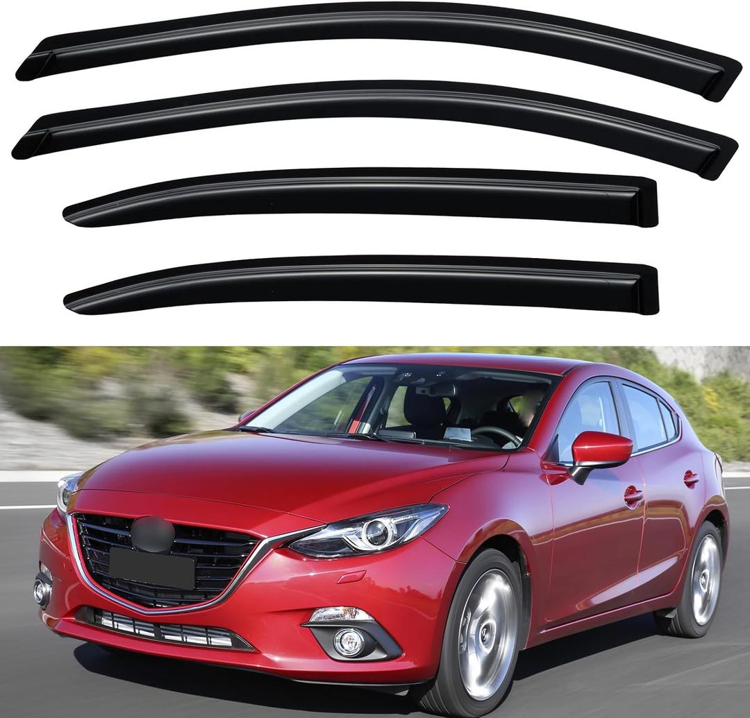 Window Visors Rain Guards for 2014-2018 Mazda 3 Sedan & Hatchback, Out-Channel Window Vent Wind Deflectors Visors Shades for 14-18 Mazda 3