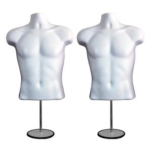 Male Mannequin Torso with Metal Stand Hollow Back Body Stackable Dress Form for Tshirt Display, Countertop, Craft Shows, Photos and Design, S-M Clothing Size (White, Set of 2)