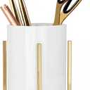 4.72" Gold Pen Holder Aesthetic Pencil Holder for Desk, Gold Desk Organizers and Accessories for Women Girls, Ceramic Pen Holder for Office