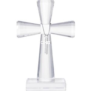 YWHL Handmade Crystal Cross Standing Religious Gifts for Women Men, Glass Cross Collectible Figurines for Home Decoration