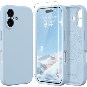 Magnetic for iPhone 16 Plus Case, Compatible with MagSafe, [Full Camera Protection][Screen Protector] Silicone Shockproof Protective Phone Case for iPhone 16 Plus 6.7", Light Blue