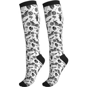 Compression Socks Knee High Circulation Support Socks For Women Men Athletic Running Hiking Travel (White)