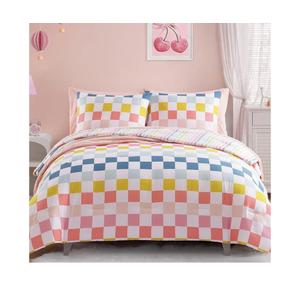 Twin Comforter Set for Girls-5 Pieces Colorful Check Twin Bedding Sets for Kids, Ultra Soft Bed in A Bag with Sheets