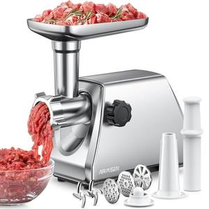 AIRMSEN Electric Meat Grinder & Mincer – Heavy Duty Professional Stainless Steel Sausage Maker & Stuffer with 3 Plates, 2 Stainless Blades & Kubbe Kit – Fast, Quiet, Easy to Clean for Home Kitchen Use