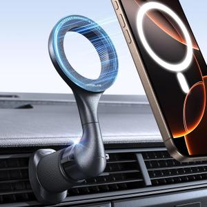 MRGLAS for MagSafe Car Mount [ 2025 Upgraded 40 Strong Magnets] [360 Rotation] Air Vent Magnetic Phone Holder [Double Metal Hook] Car Phone Holder Mount Compatible iPhone 17 16 15 Pro Max Plus S25 24 (Black)