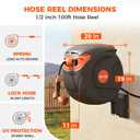 NEOTEC Retractable Garden Hose Reel 100 ft 1/2 Inch with 3-Layer PVC Hose Wall Mount Automatic Slow Return Any-Length Lock 180 Swivel Hose Reel for Large Yard