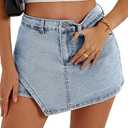 Womens Denim Skorts Stretchy High Waisted Jean Skort for Women Trendy Asymmetrical Mini Skirt with Shorts and Pockets M