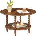 HOOBRO Coffee Table, 2-Tier Round Coffee Table, Mid-Century Modern Coffee Table for Living Room, Center Table with 2-Tier Open Storage Shelf, Home Office, Walnut WL75KF01