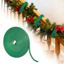 Christmas Holiday Garland Ties Hook and Loop Decorative Wreath 50FT Roll Cuttable Nylon Cable Straps for Christmas Halloween Banister, Railings, Stairs or Lamp Posts Outdoors Decoration(Green)