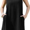 Allegra K Sleeveless Linen Shift Dress for Women's Summer Casual Crew Neck Beach Vacation Clothes with Pockets,XSMALL