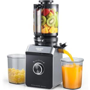 Cold Press Juicer, ORMEO HOME Masticating Juicer Machines with 5.0"Large Feed Chute Fit Whole Vegetables & Fruits, with Pulp Seperation, 99.6% Juice Purity, Quiet Motor, Easy to Clean, BPA Free