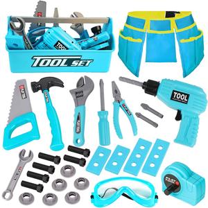 LOYO Kids Toys Tool Set - Pretend Play Construction Toy with Tool Box Kids Tool Belt Electronic Toy Drill Construction Accessories Gift for Toddlers Boys Ages 3 , 4, 5, 6, 7 Years Old (Blue)