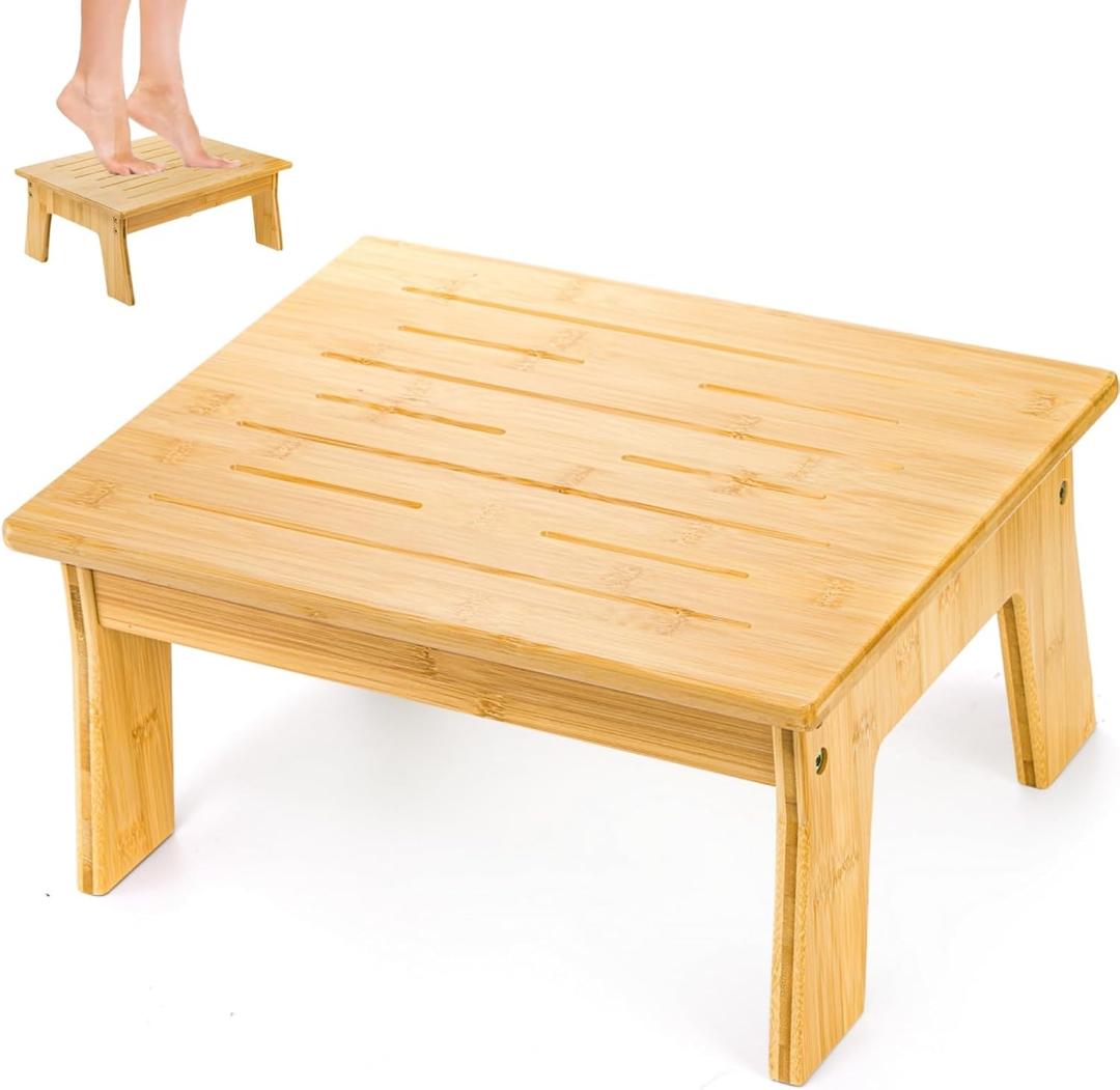 6.5" Wooden Bed Step Stool, 300 Lbs Capacity Small Bamboo Foot Stool, Non Slip One Step Platform for Elderly, Short Bed Steps for High Beds Under Desk Bathroom Kitchen, Easy Assembly