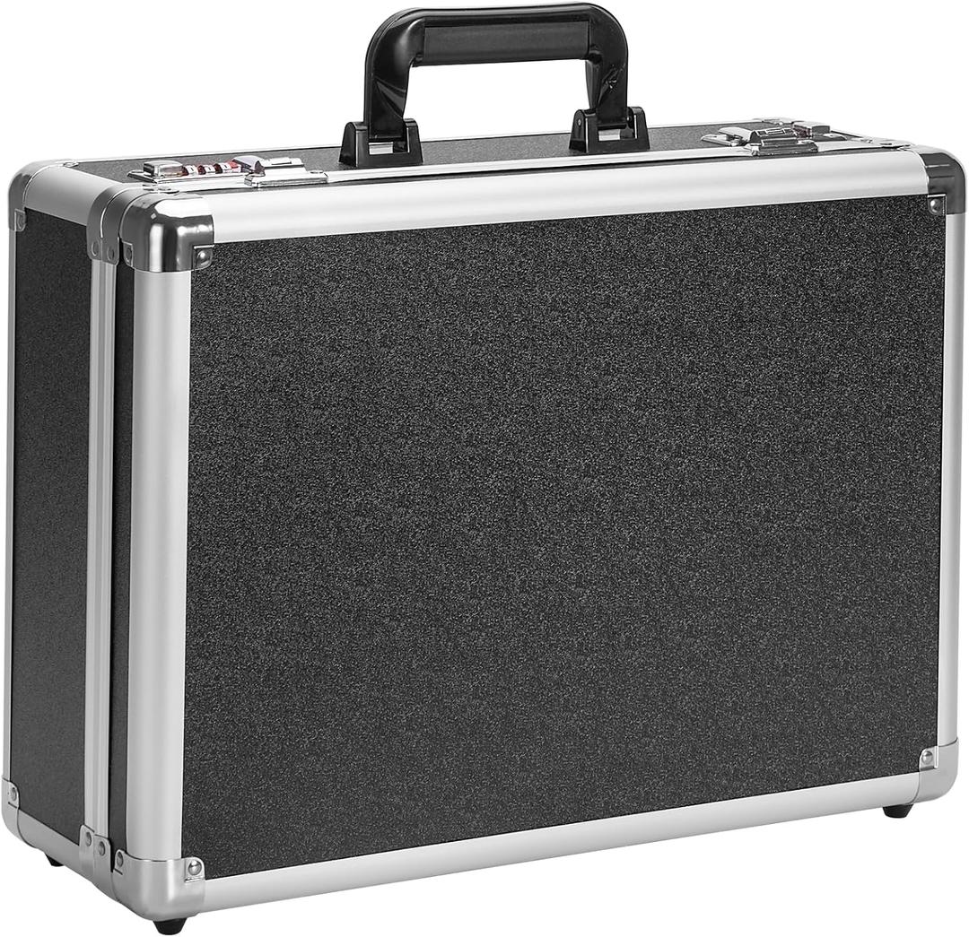 Locking Briefcase - Lockable Attache Case for Laptop & Documents, Dual Combination Locks, 18.9 x14.6 x6.3 Business Aluminum Frame Hard Case for Professionals, Businessmen, Lawyers - Black (18 inch)