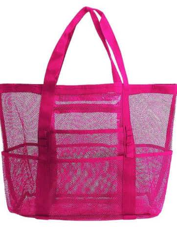 Mesh Beach Bag-Large Tote Bag for Family,Tote Bag with Zipper Pocket for Pool,Toys & Vacation Essentials, Rose Red