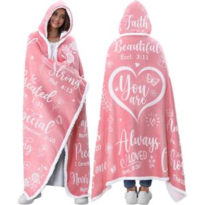Mothers Day Christian Gifts for Mom Wife Her Women, Bible Verse Pink Wearable Blanket Hoodie for Women, Religious Inspirational Birthday Gifts for Mom Sister Friend, Catholic Spiritual Gift for Mother