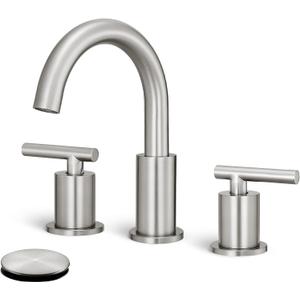 8 Inch Widespread Bathroom Faucet 3 Hole with Pop-up Drain, 2 Handle Bathroom Sink Faucet, Modern Vanity Faucet for Bathroom Sink with 360 Swivel SpoutBrushed Nickel