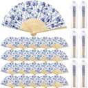 Roowest 50 Pcs Porcelain Chinoiserie Printed Hand Fan Favor Kit Folding Hand Fans Beautiful Retro Paper Fan with Organza Bag Summer Wedding Party Supplies Bridal Shower Gifts for Guests