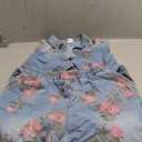 Mandonce Denim 2 Piece Set Flower Print Short Sleeve Distressed Denim Shirt Elastic Waist Shorts Sets Trendy Vacation Outfits, Size M