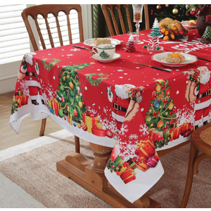 Meioro Christmas Day Tablecloth, Snowflake Santa Claus Rectangle Table Cover, Waterproof Polyester Table Cloth, Xams Small Bell Tables Decoration for Festival Party Dinner(Ribbon,60 x 70 Inch)