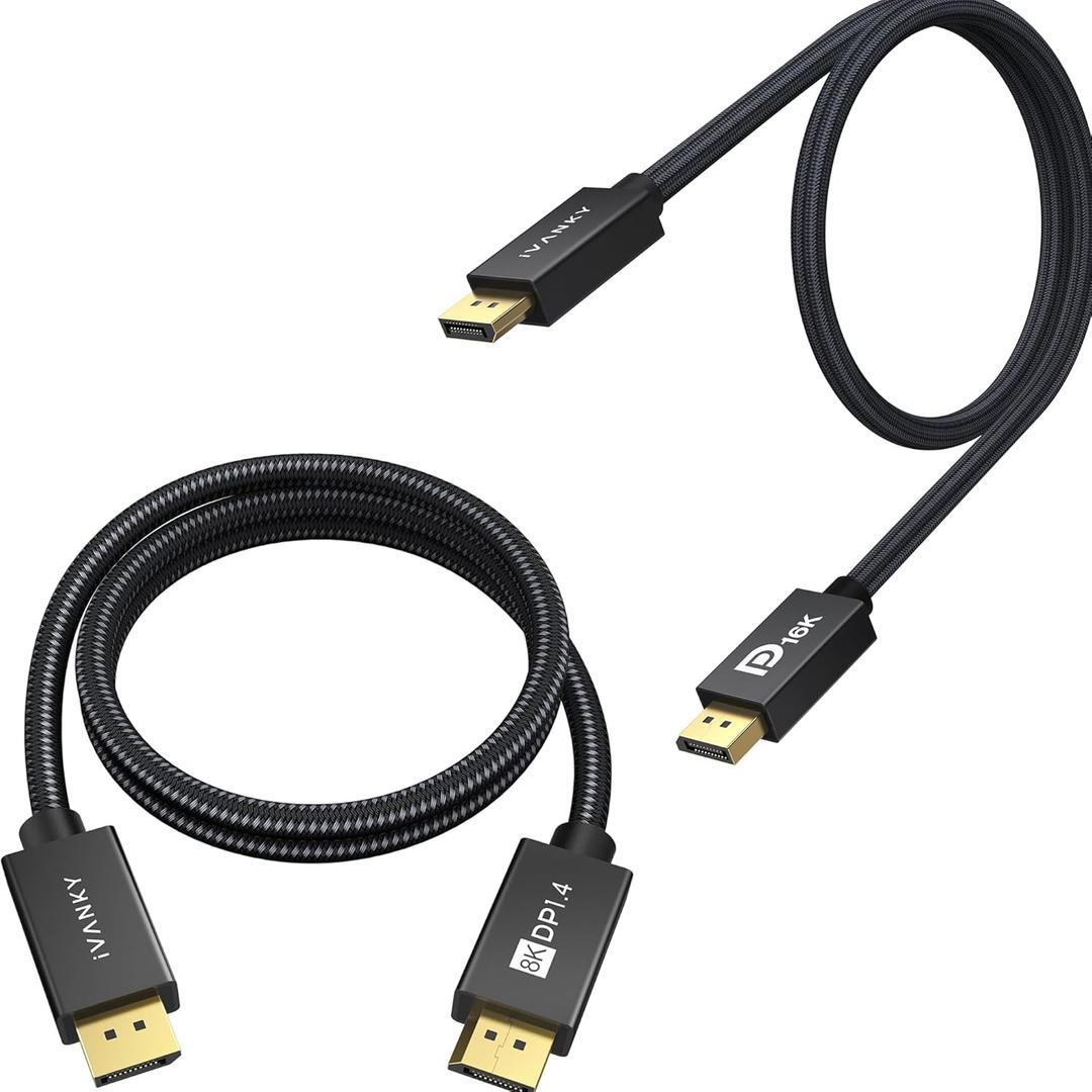 IVANKY DP Cable 1.4 3ft + VESA Certified 16K DP Cable 2.1 3ft