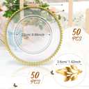 Bokon 50 Set Clear Charger Plates Bulk 13 Inch Beaded Plastic Charger Plates with Napkin Rings Acrylic Round Dinner Table Decorative Plates for Party Wedding Thanksgiving(Clear and Gold)