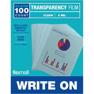 Samsill 100 Pack 8.5" x 11" Clear Write On Transparency Film, 5 mil, for Use with Dry Erase Markers only, Not for Use in Printer, Acetate Sheets