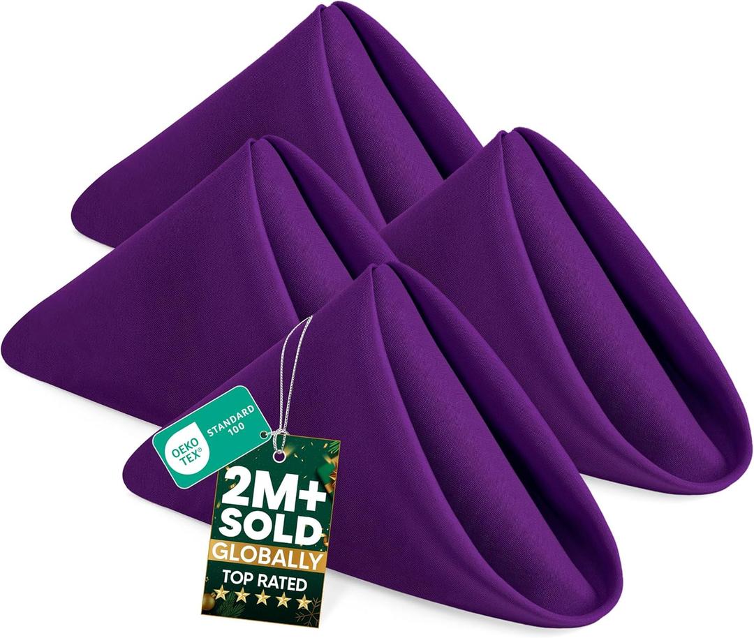 Utopia Home [24 Pack, Purple] Cloth Napkins 17x17 Inches, 100% Polyester Hemmed Edges, Washable and Reusable Ideal for Parties, Weddings and Dinners