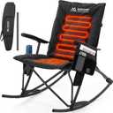 Heated Oversized Rocking Camping Chair Folding Heated Rocking Chair with High Back Padded Outdoor Rocking Chair Heavy Duty Rocker Chair for Camping, Lawn and Patio, Supports Up to 400 lbs,Black, 25 inches x 19.7 inches x 38.3 inches