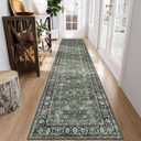 Vintage Hallway Runner Rug 12 ft, Soft Washable Runner Rug Non Slip Retro Carpet Runners, Low Pile Stain Resistant Distressed Kitchen Floor Runner for Entryway(Dark Green,2.5'x12')