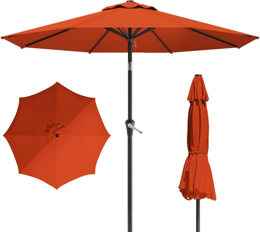 10FT Patio Umbrella, Outdoor Umbrella with Push Button Tilt and Crank, 8 Sturdy Ribs, UV Protection & Waterproof Market Umbrella for Pool, Backyard, Beach,Deck (Orange)
