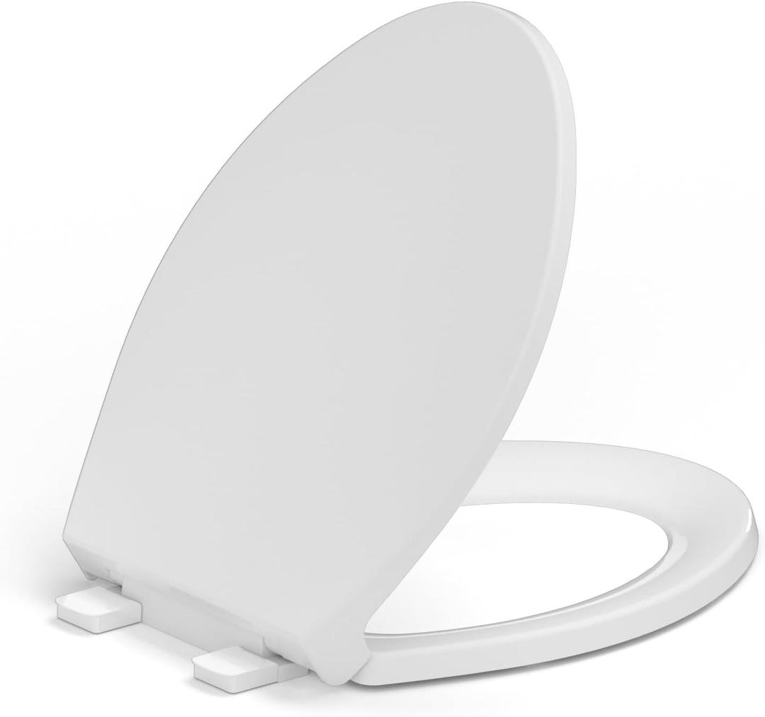 Soft Close Toilet Seat, Fit Elongated and Oval Toilets, Quick Release Hinges for Easy Clean, Two Mounting Options for Easy Installing, Heavy Duty, Never Loosen, White