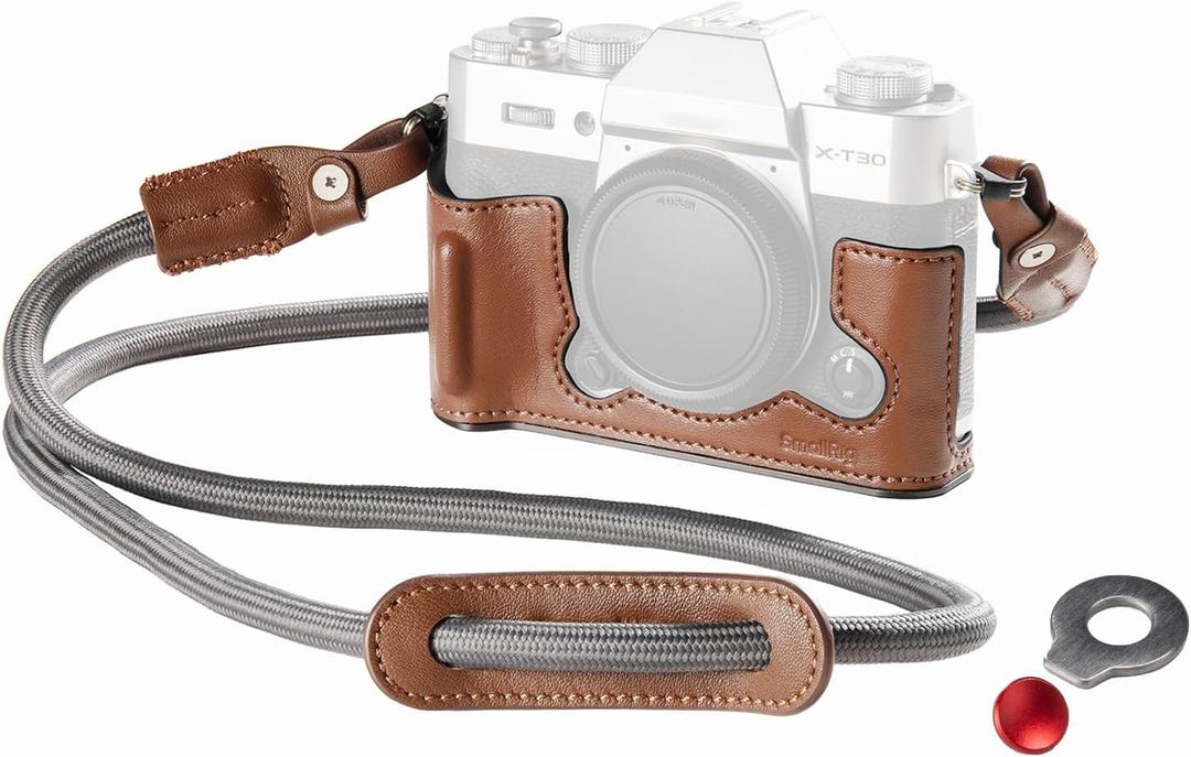 SMALLRIG X-T30 III Half Leather Case with Shoulder Strap for FUJIFILM X-T30 / X-T30 II/X-T30 III, Retro Style Camera Case with Aluminum Frame & Shutter Button Cap, Brown- 5670