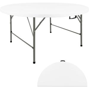 HAISIWLKJ 4FT Round Folding Table White Fold-in-Half with Carrying Handle Portable Plastic Table for Outdoor or Indoor Events, Dining, Wedding, Camping, Party Table