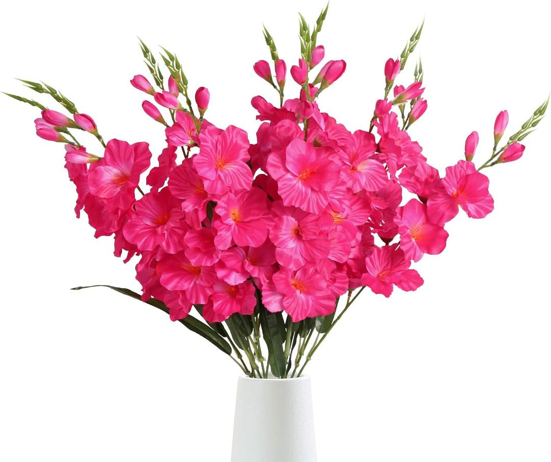 IPOPU 10 PCS Gladiolus Artificial Flowers Bulk 30.3 in Gladiolus Flowers Silk Gladiolus Flowers with Stems Artificial Gladiolus Flowers Faux Gladiolus for Home Wedding Office Decoration(Hot Pink)