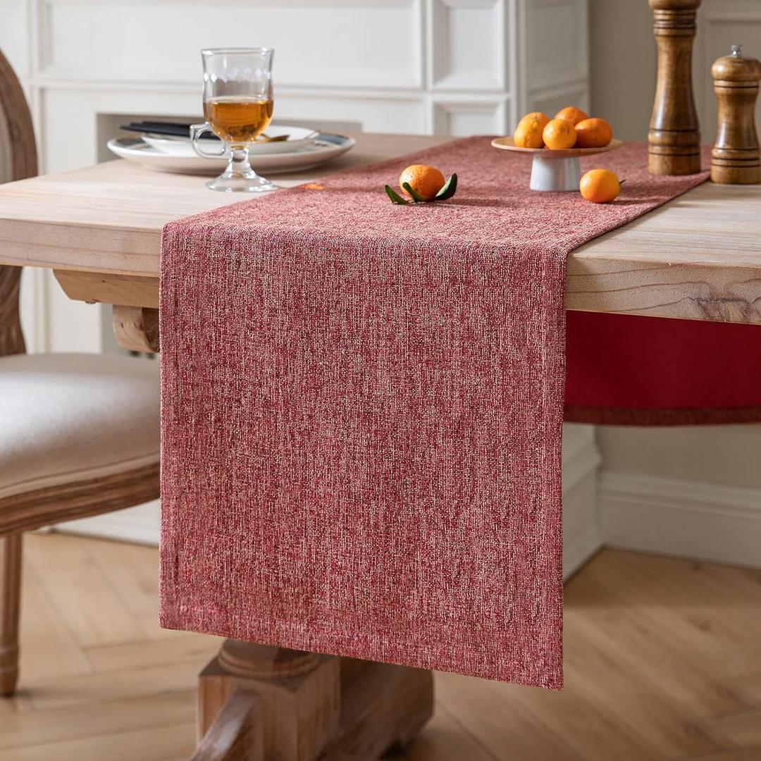 ZeeMart Burlap Style Farmhouse Table Runners 72 Inches Long, Red Rustic Woven Dining Table Runner for Everyday Use, 14x72 Inches, Red