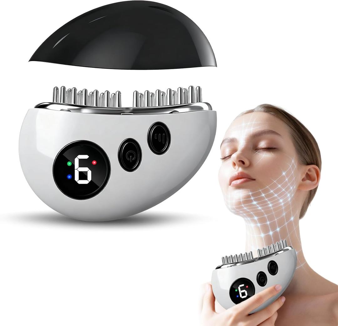 Lymphatic Contour Face Brush, Electric Face Massager with 9 Vibration Levels, Microcurrent & Warming, Rechargeable Jawline and Neck Massager for Puffiness, Chin and Facial Sculpting (White)