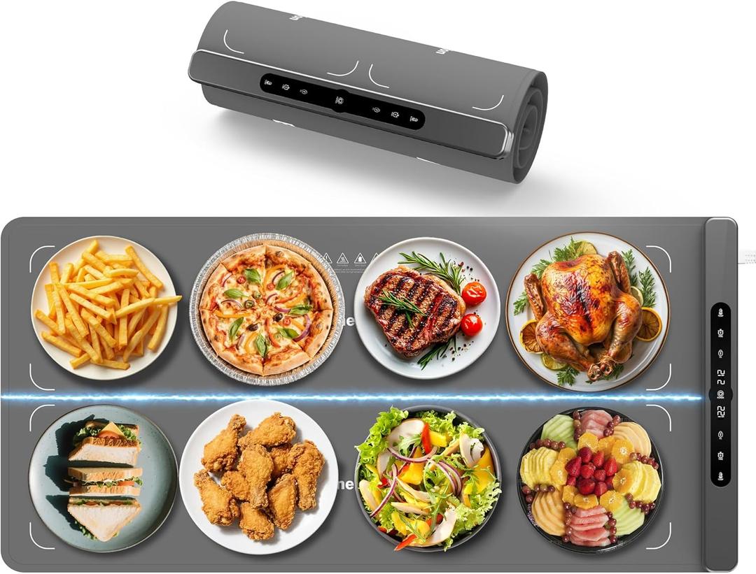 Graphene Food Warming Mat with Dual Zone Control, XXL 36"x17" Electric Heating Tray, 6 Temp & Timer Settings, Fast Even Heat for Buffets, Parties, Family Dinners, Gift for Mom & Wife (Gray)