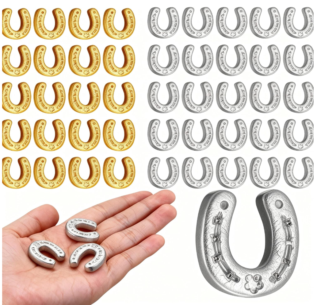 Giegxin 60 Mini Resin Derby Horseshoe Decorations Horseshoe Flatback DIY Craft Tiny Figurines Charms Decor Pendant Embellishments for DIY Making Gift Accessories Festival Supplies(Gold)