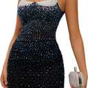 NKBRK Sexy Bodycon Mini Dresses for Women Semi Formal Short Prom Coctail Party Dress (Black, L)
