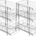 2Set 3 Tier Clear Bathroom Organizer with Dividers, Pull-Out Pantry Organization and Storage, Multi-Purpose Under Sink Organizers and Storage, Vanity Skincare Cosmetic Closet Organizer Medicine Bins (Transparent)