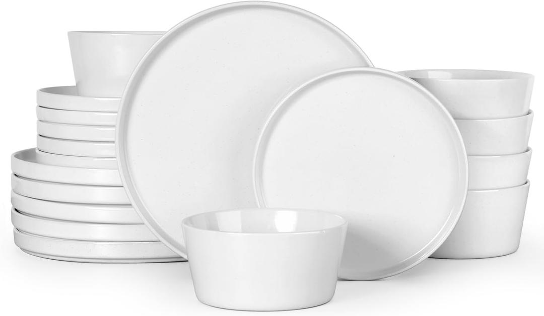 Herogo 18 Pieces Stoneware Dinnerware Dishes Set for 6, Speckled White