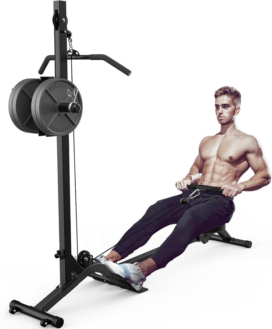 BEKING Foldable Rowing Machine Adjustable LAT Pull Down and Low Row Cable Machine with High and Low Pulley Stations,2 in 1 Multi-Function Compact Rowing Machine for Home Gym Equipment