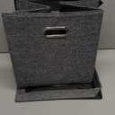 Vinyl Record Storage Box for 50+ Single LPs (12-Inch), Stackable Albums Linen Crate with Lid, Collapsible Play Music Collection Holder, Document File Folder Cabinet Organizer Case with Handle (1PACK, Grey)