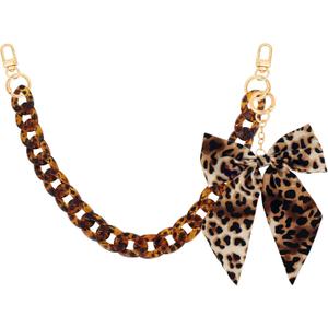 Leopard Print Purse Chain Strap 17.9 Inch Chunky Acrylic Bag Handle Shoulder Strap Replacement with Leopard Bow Keychain Charms Vintage Handbag Decoration Chain Bag Accessories Charms for Women