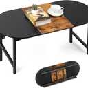 CADUKE Folding Coffee Table for Small Spaces, Portable Low Table with Leg Latches Wood Oval Center Table Small Coffee Tables for for Living Room, Home and Camping, Industrial Black & Brown